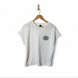 SHEIN Gray and White Cuffed Sleeve Crop Tee